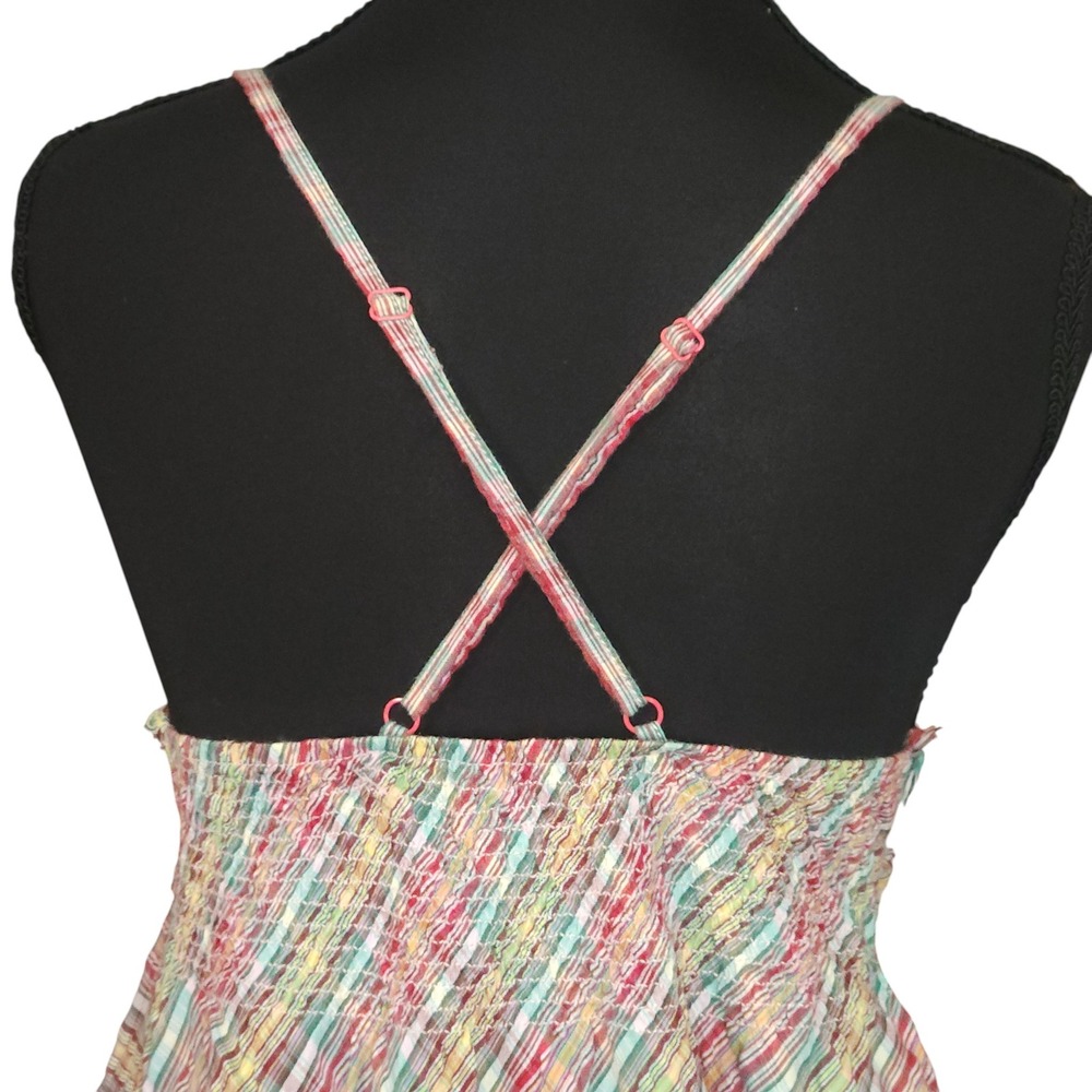 VTG Free People Madras Plaid Babydoll Dress Y2K Smocked Boho Size 4 RARE - Picture 7 of 10